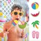 25Pcs Hello Summer Pool Photo Booth Props with Stick, Tropical Beach Vacation Selfie Props, Flamingo Hawaiian Luau Birthday Party Supplies, End of School Theme Backdrop Decorations
